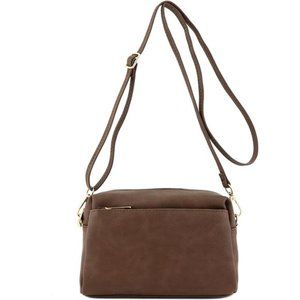 Cute Womens Vegan Leather Triple Zip Small Crossbody Bag
